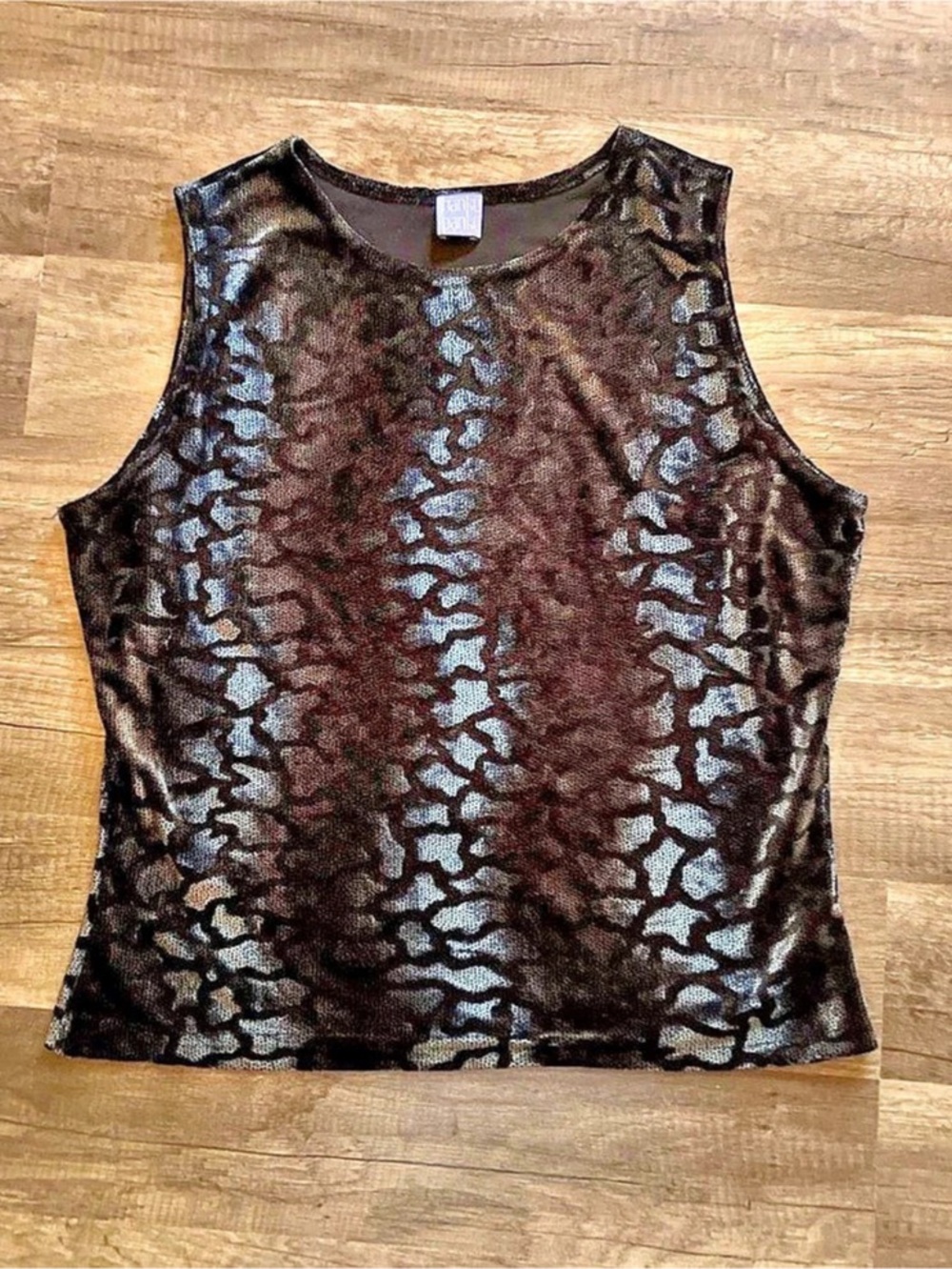 Black velvet animal print tank top